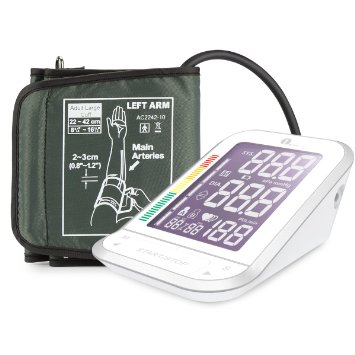 1byone Upper Arm Blood Pressure Monitor with Easy-to-Read Backlit LCD, One Size Fits All Cuff, Nylon Storage Case, White