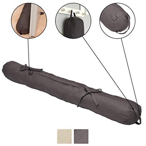 Beautissu Draught Excluder Viento 90 x 10 cm Draft Stopper Cushion for Doors / Windows with 2 Ribbons to Fix to Door - Anthracite