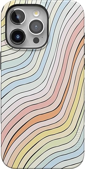 Casely iPhone 15 Pro Case | Ride The Wave | Pastel Rainbow Lined | Bold Case | Compatible with MagSafe and Action Button