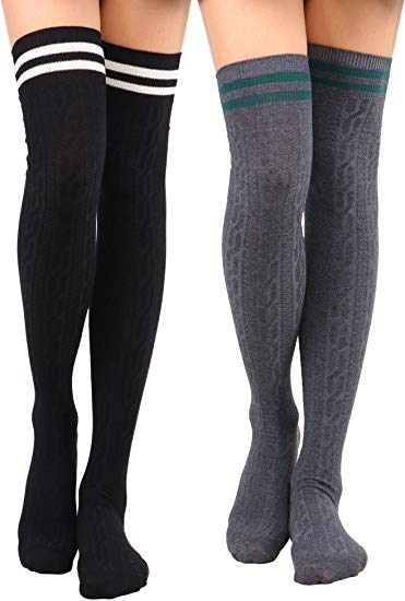 Jasmine Women's Knee High Cable Knit Striped Winter Socks - 1-3 Packs