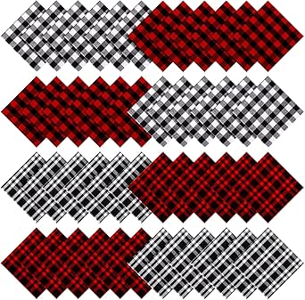 48 Pieces Christmas Fabric Bundle Squares 6 Inch Red and Black Buffalo Plaid Christmas Fabric Black and White Quilting Fabric Squares Precut Fat Quarter Patchwork for Christmas Sewing DIY Craft