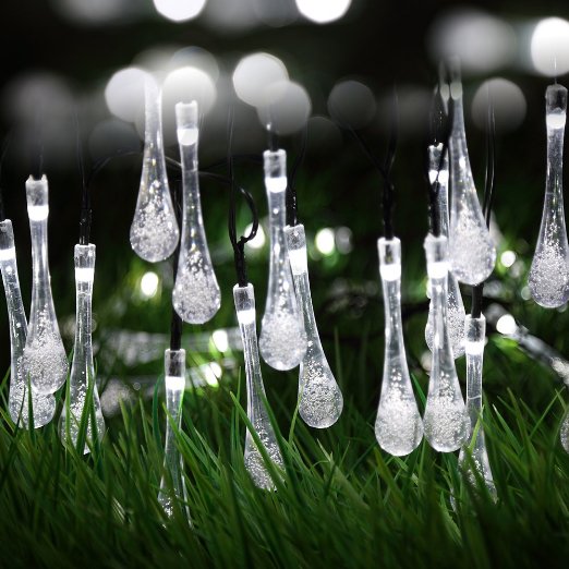 Solar Outdoor String Lights,Gdealer 20ft 30 LED Water Drop Solar String Fairy Waterproof Lights Christmas Lights Solar Powered String lights for Garden, Patio, Yard, Home, Christmas Tree, Parties