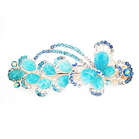 Yeshan Lady lovely Jewelry Rhinestone Crystal beaded Butterfly Design Alloy Hair Barrettes Clips,Blue