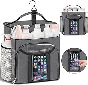 Large Capacity Portable Shower Caddy for College Dorm Room Essentials, Separate Compartment Shower Caddy Dorm Hanging Toiletry Bag for College Student Camping Gym Travel Essentials (Gray)