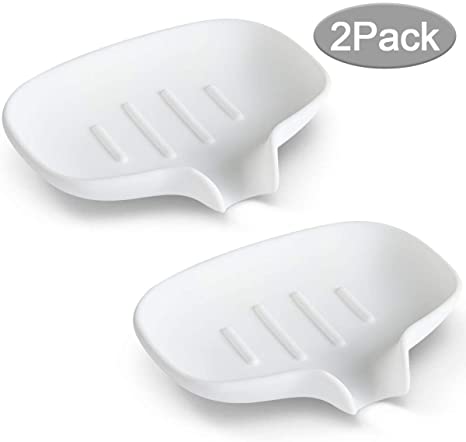 TOPSKY Soap Dishes Silicone for Bathroom, Automatic Drainage, Soap Holders with Draining, Soap Savers, Self-draining Waterfall (White)