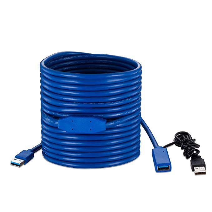 Tan QY USB 3.0 Active Extension Cable 25Ft, USB 3.0 Active Repeater Cable Extender with Signal Amplifier Type A Male to A Female Cord Superspeed (Blue 25Ft)