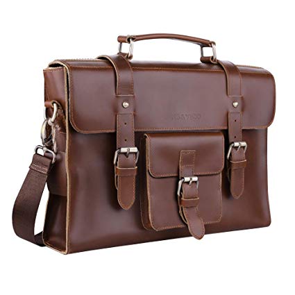 Satchel Messenger Bag Handmade Leather Vintage Canvas Business Bag Essentials for Laptop & iPad Briefcase for Men and Women Crossbody