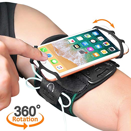 Bovon Running Armband, Super Breathable GYM Armband for iPhone X/8/8 Plus/7/7 Plus/6/6S Plus, Galaxy S9/ S9 Plus/S8/S7, 360°Rotatable Phone Armband with Key Holder for Hiking Biking Jogging (Black)