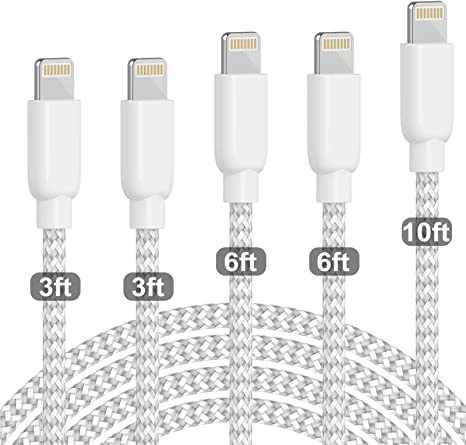 iPhone Charger PLmuzsz MFi Certified Lightning Cable 5 Pack(3 3 6 6 10ft) High Speed Nylon Braided USB Fast Charging&Data Syncs Cord Compatible iPhone 11 Pro Max Xs Max/XR/8Plus/7Plus/6S Plus/SE/iPad