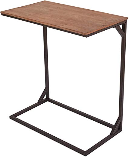 End Table Side Tables C Table, Portable Table for Coffee, Laptop, Living Room or Bedroom with Metal Base and Rustic Wood top