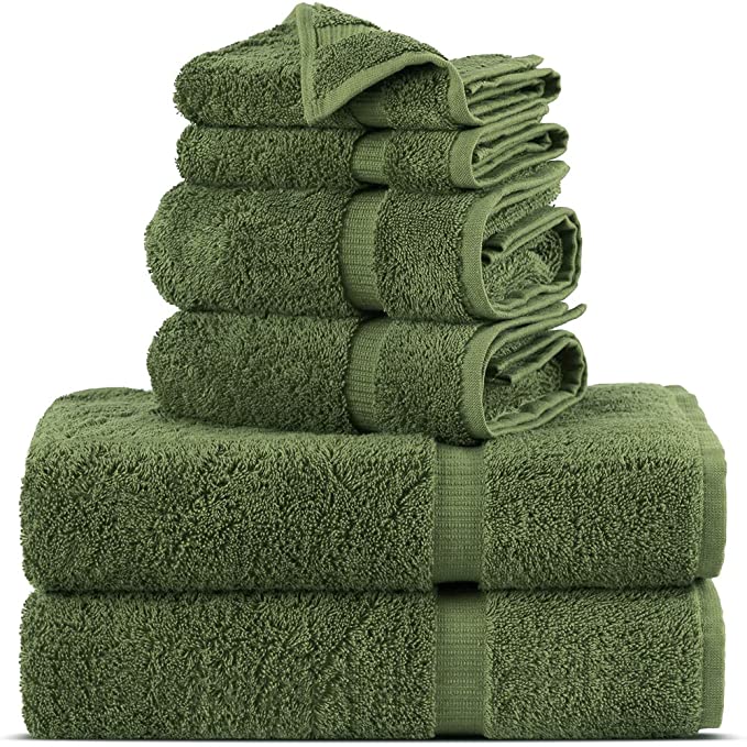 Towel Bazaar Premium Turkish Cotton Super Soft and Absorbent Towels (6-Piece Towel Set, Moss Green)