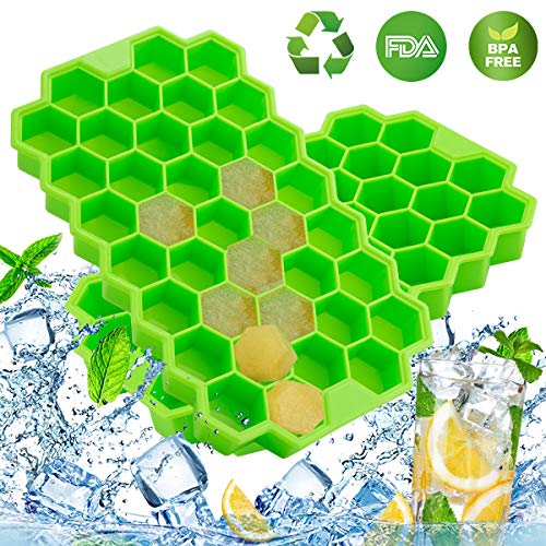 Silicone Ice Cube Trays with Spill-Resistant Lids, LivingAid Easy-Release Ice Cube Molds Flexible Ice Cube maker 74-Ice Cube 2 Packs BPA Free for Cocktail, Whiskey, Baby Food, Chocolate (2, Green)