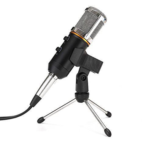 USB Condenser Microphone, ELEGIANT Professional Cardioid Studio Recording Broadcasting Microphone with Tripod Stand and Built-in Reverb Chip for Computer-Recording/Singing/Podcast Skype MSN Black