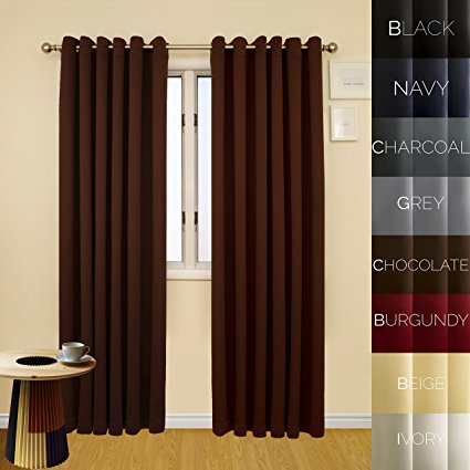 Prestige Home Fashion Wide Width Thermal Insulated Blackout Curtain - Antique Bronze Grommet Top - Chocolate - 80"W x 96"L, 1 Panel