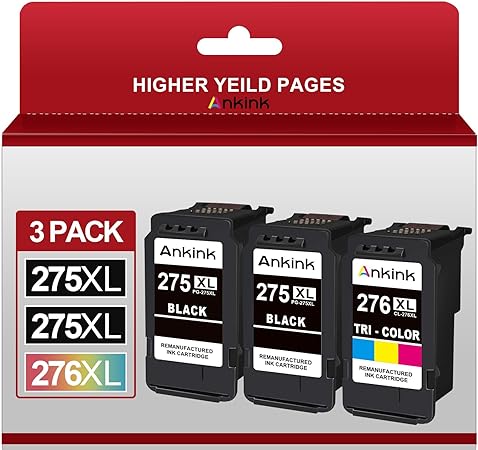 Ankink Remanufactured Ink Cartridge Replacement for Canon 275XL 276XL 275 276 XL (2 Black Color 3-Pack) PG275 cl276 pgi275 cli276 Work for TS3522 TR4720 TR4700 TR4722 TS3500 TS3520 Printer 3 Combo