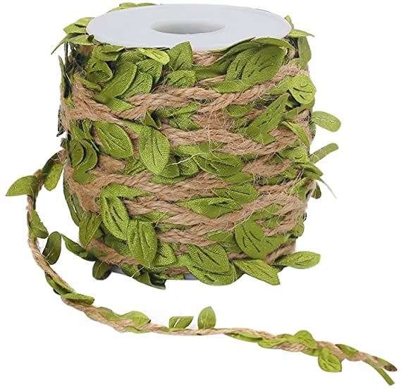Tenn Well Jute Twine with Leaf, 66 Feet Leaf Ribbon with Coil for Wedding Home Garden Decoration