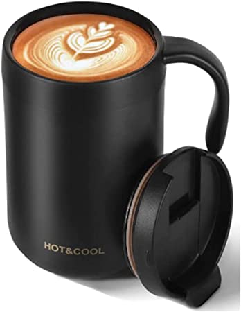 IDOKER Coffee Mug, Insulated Coffee Mug with Lip, Stainless Steel Coffee Mug with Handle (16.9oz Black Coffee Mug)