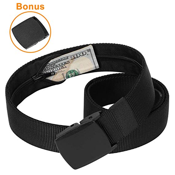 Men Travel Money Nylon Belt Security Hidden Zipper Wallet Pocket Belt Plastic Buckle