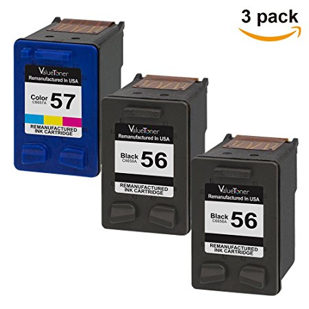 Valuetoner Remanufactured Ink Cartridge Replacement For Hewlett Packard HP 56 & HP 57 CD944FN C6656AN C6657AN (2 Black, 1 Tri-Color) 3 Pack