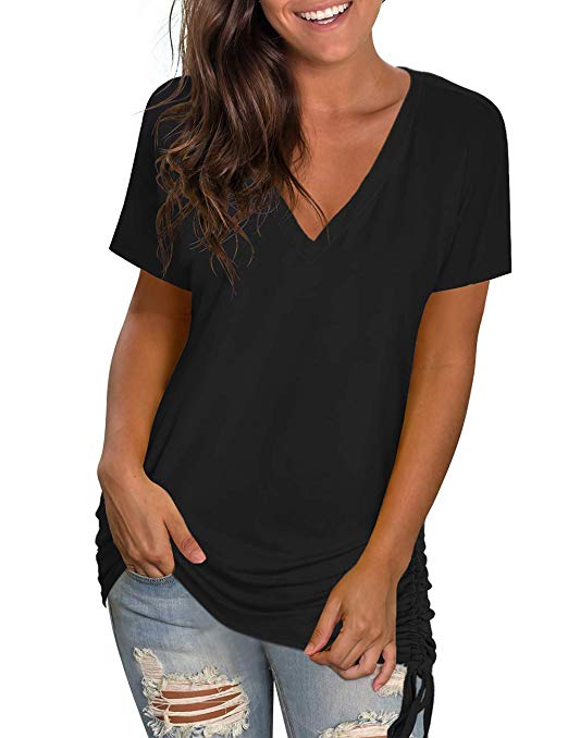 NIASHOT Women's Casual Long Sleeve Solid Soft V-Neck T-Shirt Tops