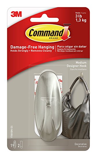 Command Designer Hooks, Medium, Brushed Nickel, 1-Hook (17081BN-ES)