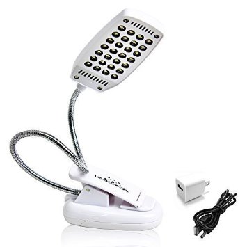 Leadleds Book Reading Light for Bed with 28 Bright LED Builbs Flexible Gooseneck Single Arms and Clamp Powered By Ac Plug or USB Cable or 3 AAA Batteries