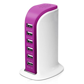 Wyness 30W Usb Tower Power Adapter 6-Port High Speed Electronics Charging Station with Smart IC Tech(Rose Red)