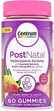 Centrum Postnatal Multivitamin Gummies with Biotin and DHA, Mixed Berry and Lemon Flavors - 60 Count, 30 Day Supply