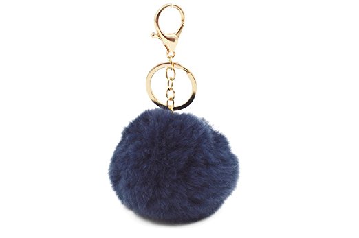 Topfur Keychain Cute Purplish Blue Rabbit Fur Ball Pom Pom Keychain for Key Ring Handbag Pendant