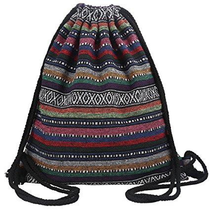 Farway Drawstring Bag Knit Bohemia Boho Beach Gym Outdoor Travel Sack Bags Unisex