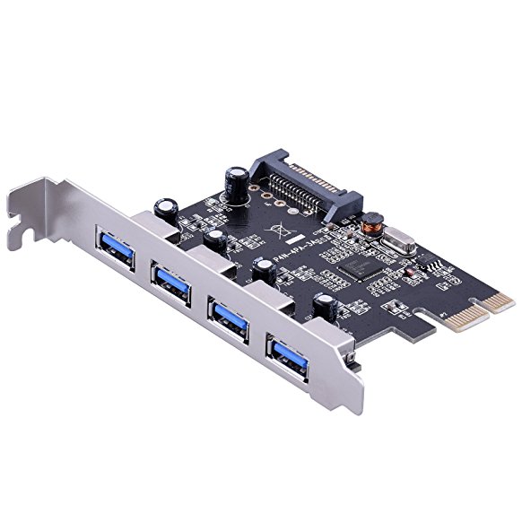 M.Way 4 Ports PCI-E to USB 3.0 Expansion Card Express Card Superspeed USB 3.0 Card with 15-Pin Power Connector for Desktops for Windows 2003 / XP / Vista / 7/ 8/ 10, Super Speed Up to 5Gbps 4USB