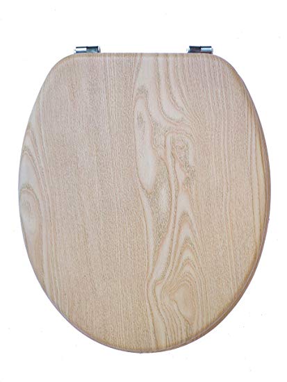 AQUALONA Seat Wooden Design is Lightweight and Strong Fits Standard Elongated Toilets, MDF Moulded wood, Oak Effect, 45X 36 X 5 cm