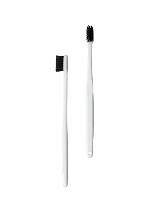 Morihata Binchotan Activated Charcoal Toothbrush, Standard Bristle - White - Set of 2