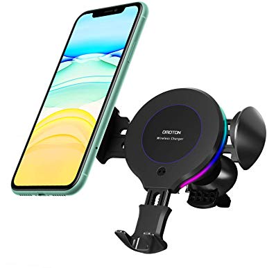 OMOTON Wireless Car Charger, Auto Clamping Car Wireless Charger 10W 7.5W Qi Fast Charging Car Phone Holder, Compatible with iPhone 11 Pro Max/11 Pro/11/Xs Max/XS/X/XR/8/8 , Samsung S9/S9 /S8/S8 /S7