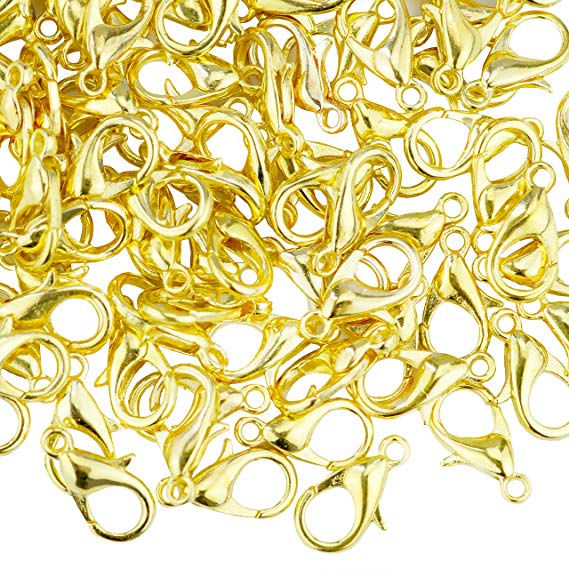 Curved Lobster Clasps-100pcs Gold Plated Lobster Claw Clasps Findings-7x12mm with Kare & Kind Retail Packaging (Gold)