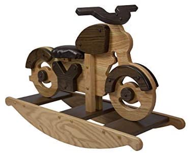 Peaceful Classics Wooden Motorcycle Rocking Horse, Amish Furniture Motorcycle Rocker Toy for Baby, Toddler, Childrens Rockers Solid Oak