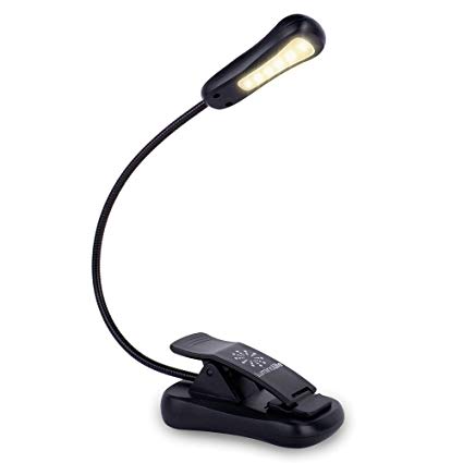 LuminoLite Rechargeable 3000K Warm 6 LED Reading Light, Easy Clip on Reading Lights for Reading in Bed. 3 Brightness Eye-Care, 2.1 oz Lightweight, Up to 60 Hours Reading. Charger & USB Cable Included