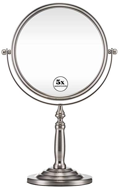 Gloriastar 7-Inch Tabletop Two-Sided Swivel Vanity Mirror with 5x Magnification,Brushed Nickel