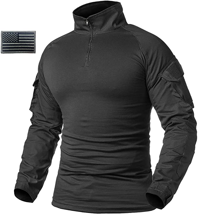 ReFire Gear Men's Military Tactical Army Combat Long Sleeve Shirt Slim Fit Camo T-Shirt with 1/4 Zipper