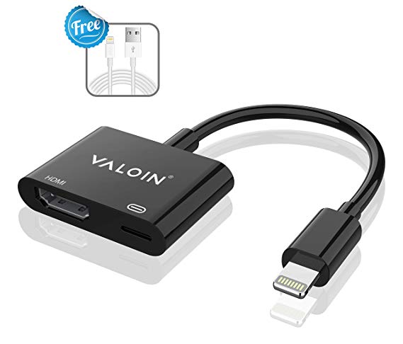 Valoinus Compatible with iPhone X 8 7 6 5 iPad iPod HDMI Adapter Converter, 2019 Latest Plug and Play 1080P Audio AV Connector (2019 New Version-BK)