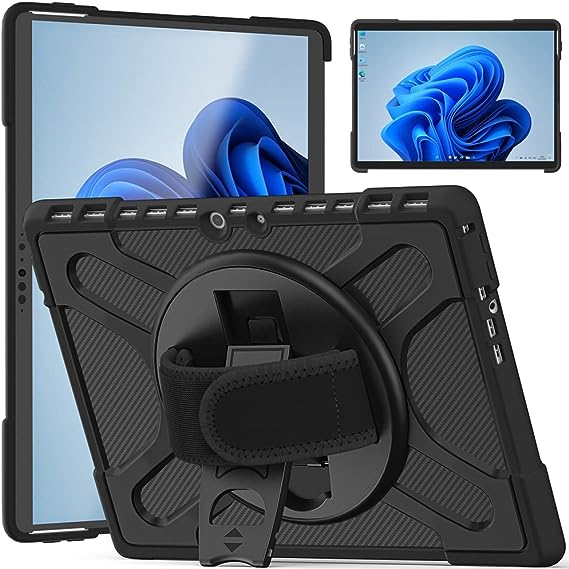 ZenRich Surface Pro 8 Case 13 inch 2021, zenrich Rugged Case for Surface Pro 8 with Kickstand and Hand Strap Heavy Duty Shockproof, Compatible with Type Cover Keyboard-Black