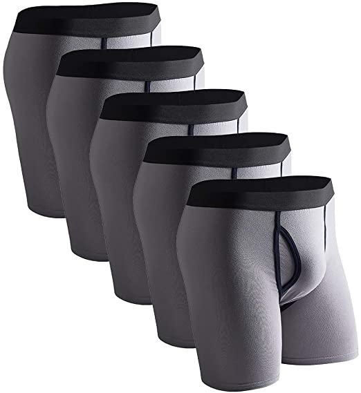 DODOMIAN Mens Boxer Shorts 5 Pack No Ride-up Cotton Trunks Underwear Open Fly with Pouch