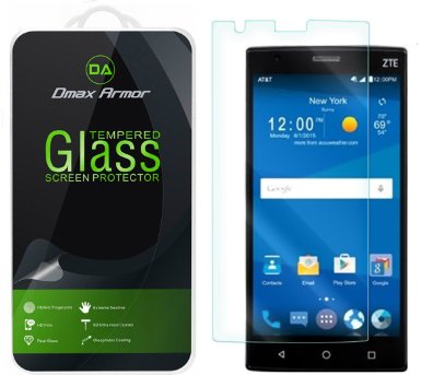 ZTE Zmax 2 Glass Screen Protector, Dmax Armor® Ballistics [Tempered Glass] 99% Touch-screen Accurate, Anti-Scratch, Anti-Fingerprint, Round Edge [0.3mm] Ultra-clear - Retail Packaging