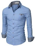 Doublju Mens Casual Shirt with Contrast Neck Band