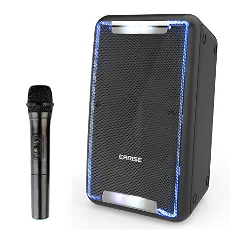 EARISE DT21 Portable PA Speaker with Wireless Microphone, Karaoke Speaker Work with Bluetooth, DJ Amplified Loudspeakers with LED Lights, Audio Recording, Shoulder Strap, Guitar Input, FM, AUX/USB/SD