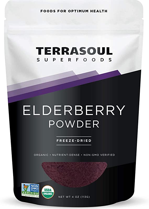 Terrasoul Superfoods Organic Elderberry Powder, 4 Oz - Freeze-Dried | Antioxidants | Immunity