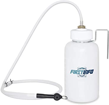 FIRSTINFO 33 Oz (1 Liter) Capacity Brake Service Brake Fluid Bleeder Bottle/Receiver with Non-Return Check Valve   Hook Fixed