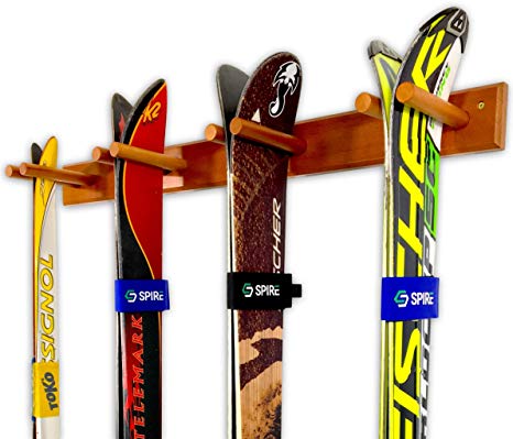 StoreYourBoard Timber Ski Wall Rack, 4 Pairs of Skis Storage, Wood Home and Garage Mount System