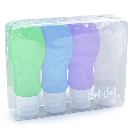 Travel Bottles Silicone Containers Set WhiteBlueGreenPurple 3 oz Set of 4