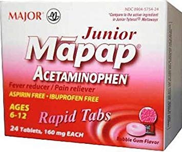 Mapap Junior 160mg Rapid Chewable Bubblegum Tabs, 24 CT - Compare to Junior Tylenol Meltaways
